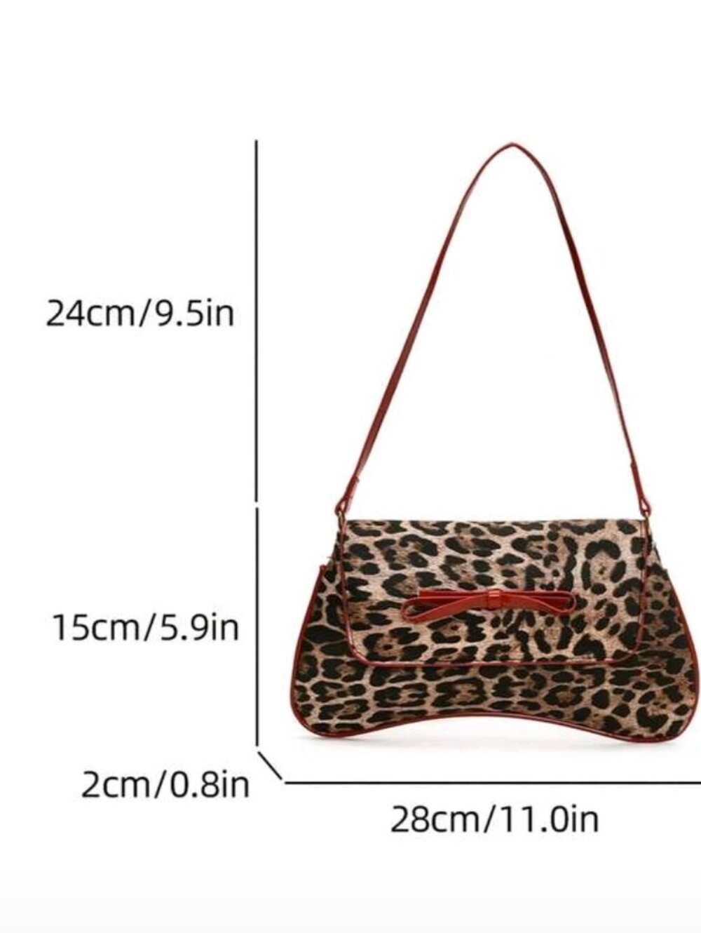 New Simple&fashionable Decorated Chic Leopard Print Shoulder Bag with Red Trim - Picture 4 of 8